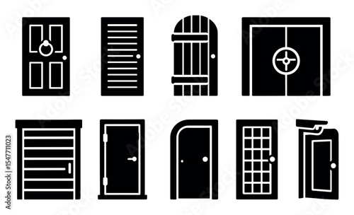 Door and entrance solid icon set. home, building access icons solid collection