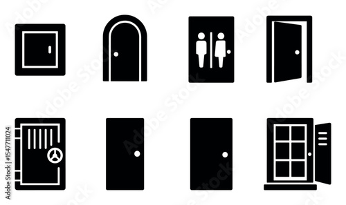 Door solid icon set. entryways, gates, and access icons solid collection