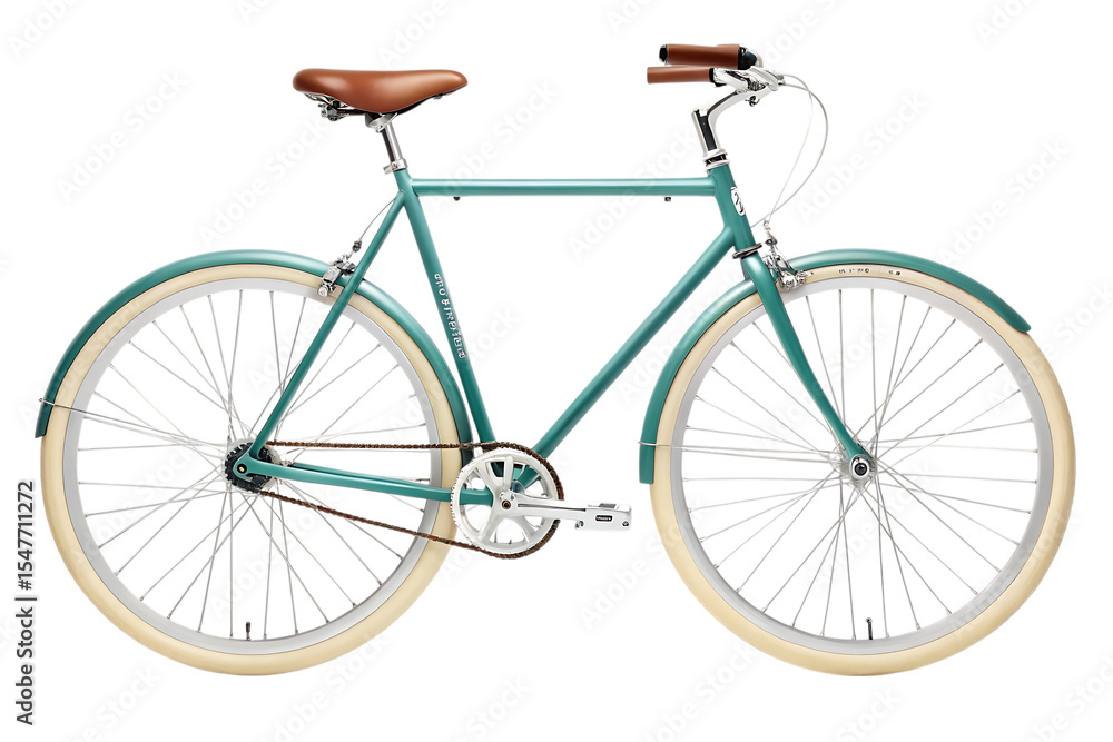 Obraz premium Teal vintage city bicycle isolated on transparent background