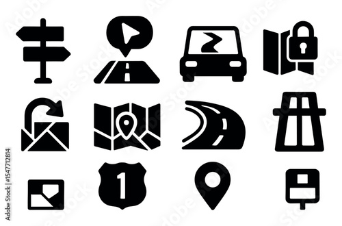 Transportation and map solid icon set. navigation and road icons in solid style