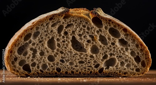 Exquisitely Detailed Close-up of a Rustic Sourdough Bread Slice