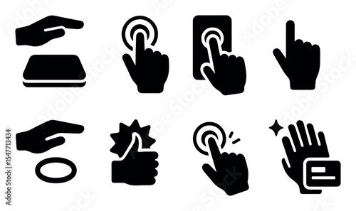 Hand gesture silhouette icon set. touch, click, swipe, interaction silhouette collection