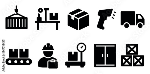 Logistics, delivery silhouette icon set. transportation, cargo management graphics