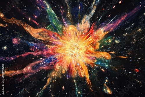 Wallpaper Mural Cosmic explosion showcasing vibrant colors and swirling particles in deep space Torontodigital.ca