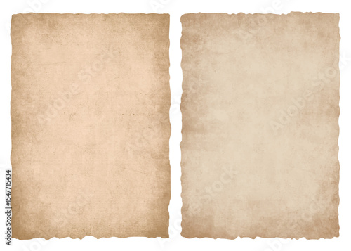 Old antique parchment paper templates. Vintage aged paper textures with rough edges