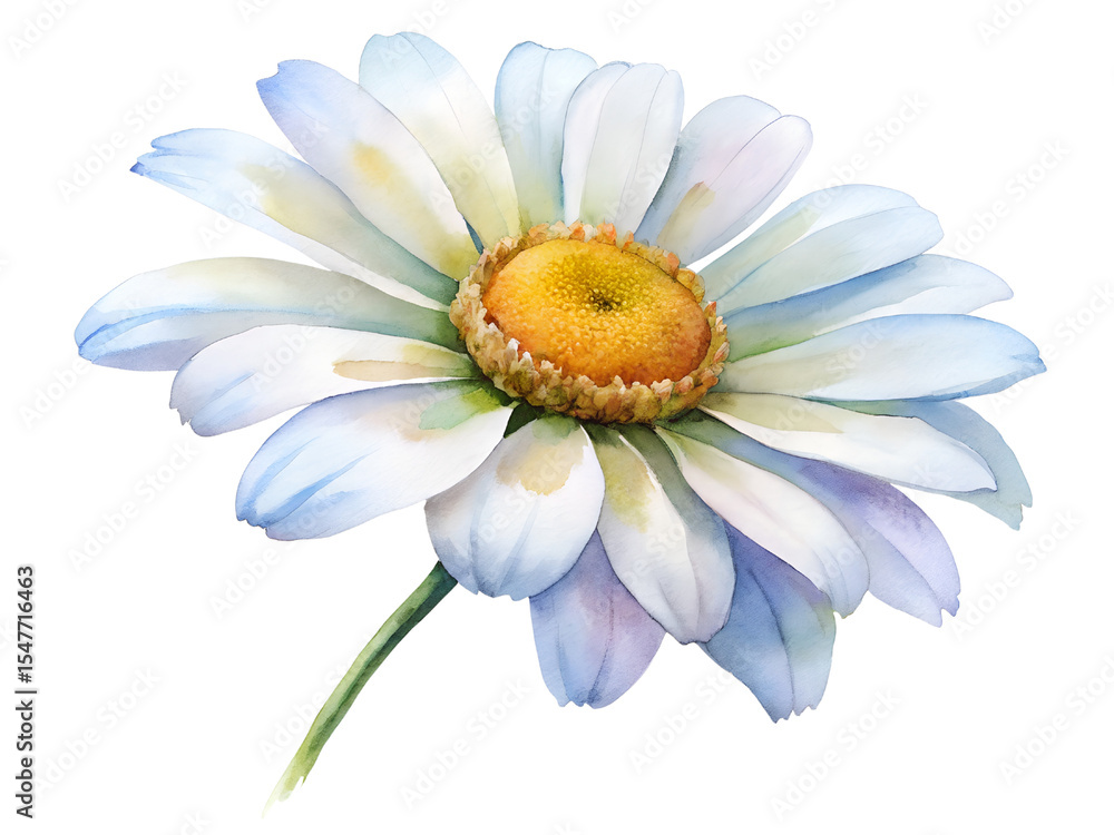 Naklejka premium Watercolor Painting of a White and Blue Daisy Flower on Transparent Background