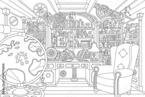 Wallpaper Mural Detailed drawing of a cluttered, ornate study filled with books and antique objects.
 Torontodigital.ca