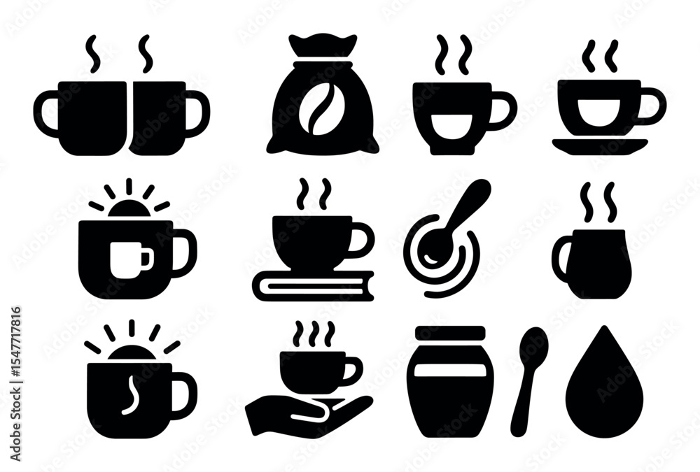 Coffee silhouette icon set. beverage, cafe elements for diverse design projects Coffee silhouette icon set. beverage, cafe elements for diverse design projects