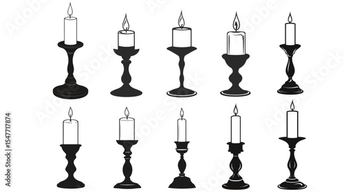 Candle Holder Silhouette Vector – Elegant Vintage Candle Stand Illustration on White Background