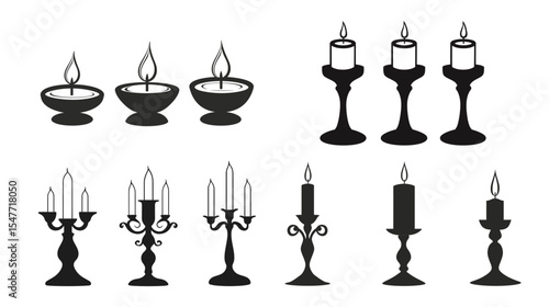 Candle Holder Silhouette Vector – Elegant Vintage Candle Stand Illustration on White Background