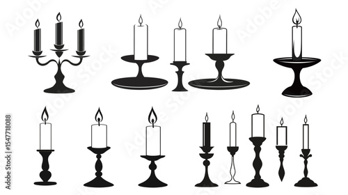 Candle Holder Silhouette Vector – Elegant Vintage Candle Stand Illustration on White Background