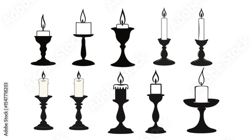 Candle Holder Silhouette Vector – Elegant Vintage Candle Stand Illustration on White Background