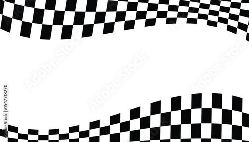 Black and white checkered abstract background. warped square pattern. racing flag. wave racing background design. vector illustration