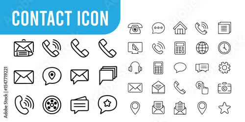 Collection of contact us icons for website and app design icon set, vector art.