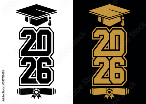 Lettering Class of 2026 for greeting, invitation card. Text for graduation design, congratulation event, T-shirt, party, high school or college graduate. Vector on transparent and black background