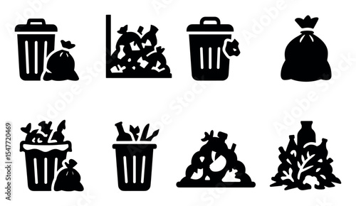 Trash and recycling icon set: waste, garbage silhouette icons for eco projects