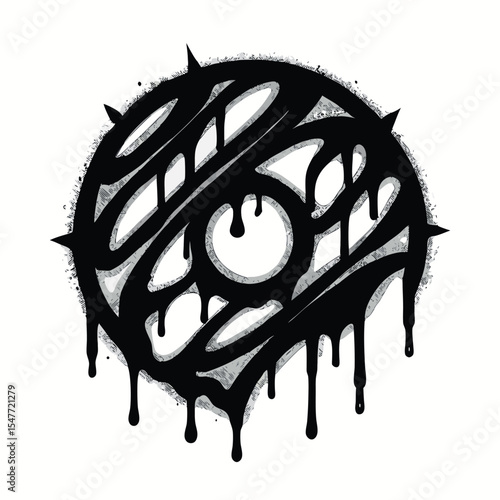 Bold black and white graffiti art with dripping paint and circular design vector illustration