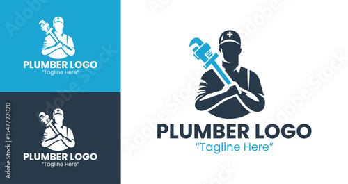 Iconic Plumbing Logo Featuring Wrench and Male Icon for Business