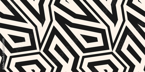 Black and white geometric seamless pattern. Vector abstract background with edgy mosaic elements, angular shapes, broken lines. Simple monochrome texture. Urban art sport style. Repeated geo design