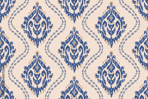 Seamless traditional ikat pattern with earthy tones in geometric and tribal-inspired design. Ideal for textiles, wallpapers, and ethnic-themed projects.
