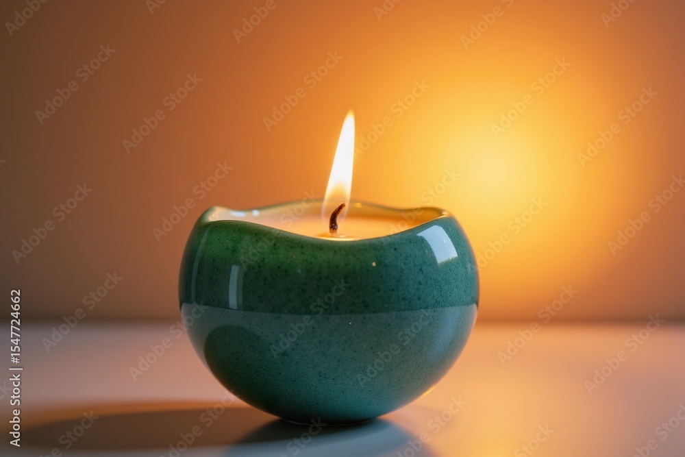 Teal Ceramic Candle Burning at Sunset, warming feeling Teal Ceramic Candle Burning at Sunset, warming feeling