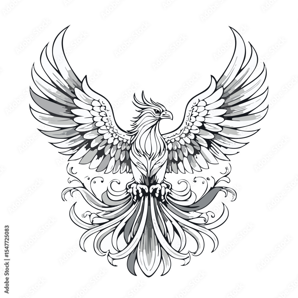 Obraz premium Phoenix drawing, black on white, drawing