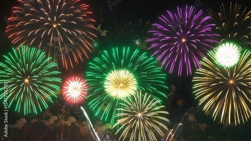 Looping Multicolored Isolated Fireworks Grand Finale , Display of colorful fireworks exploding in the night sky celebration hd video , 4k video , mp4 video , mov