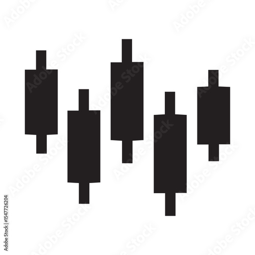 minimalist black candlestick chart icon with fluctuating bars on white background for stock market analysis