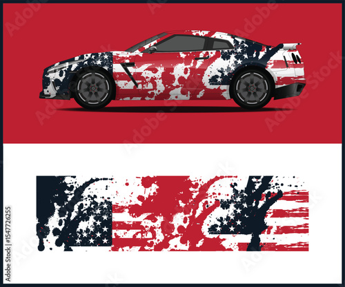 American Flag Car Wrap Design with Grunge Effect
