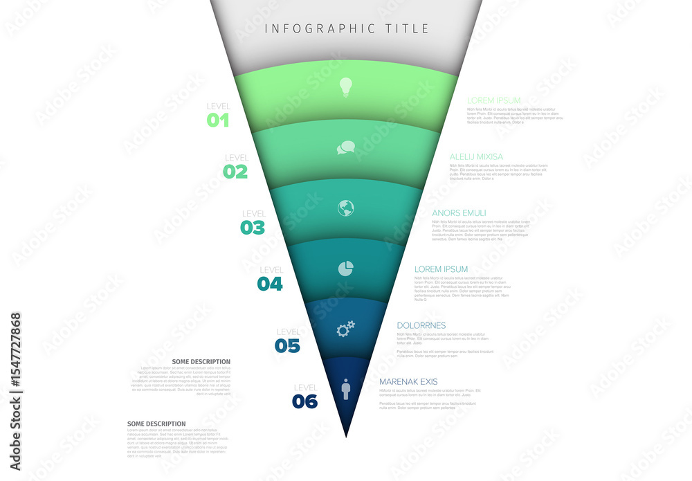 Modern Funnel Infographic Design with Six Gradient Levels for Business ...
