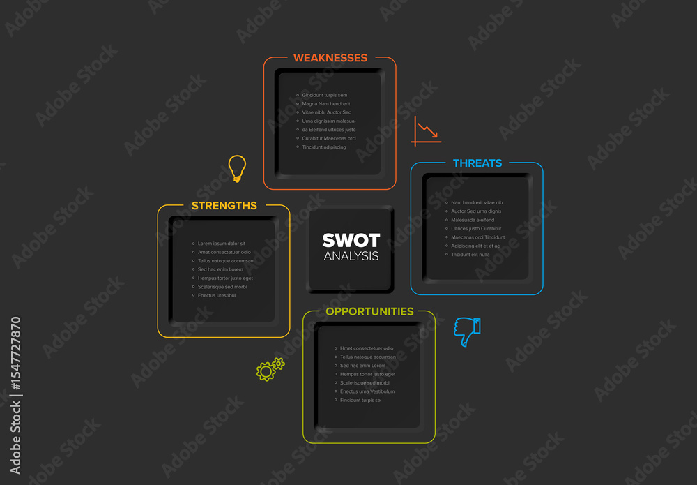 Modern SWOT Analysis Diagram - Strengths, Weaknesses, Opportunities ...