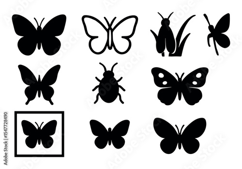 Nature, butterfly silhouette icon set. insect, wildlife, animal icons silhouette collection