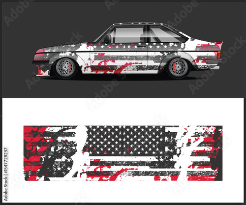 American Flag Car Wrap Design with Distressed Effect