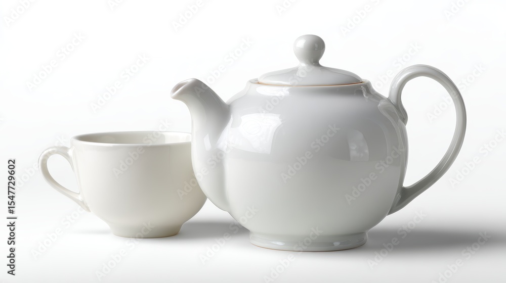 White teapot and cup set on white background White teapot and cup set on white background