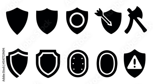 Security and shield silhouette icon set. protection, defense silhouette graphics