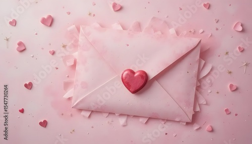 Wallpaper Mural Envelope with heart seal Kawaii love letter with soft watercolor effect and glowing pink. Torontodigital.ca
