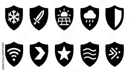 Security, weather, nature solid icon set. essential symbol icons in bold style