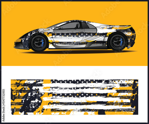 Grunge American Flag Car Wrap Design graphic design