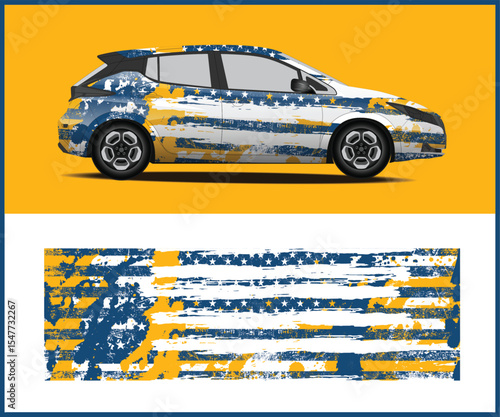 Patriotic Car Wrap Design with Distressed American Flag