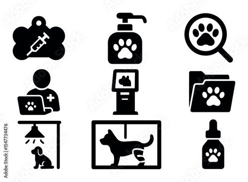 Veterinary silhouette icon set. pet care, animal clinic, medicine icons silhouette style