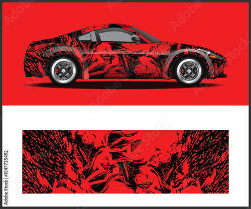 Aggressive Red and Black Car Wrap Design car