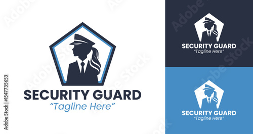 Stylish Security Guard Logo with Female Officer and Police Cap