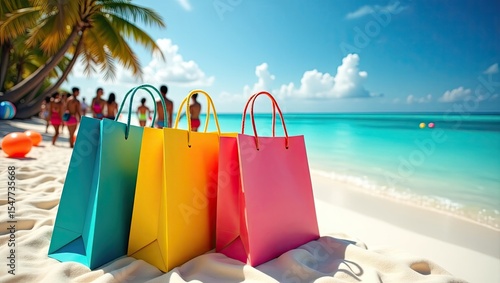 shopping bags on the beach