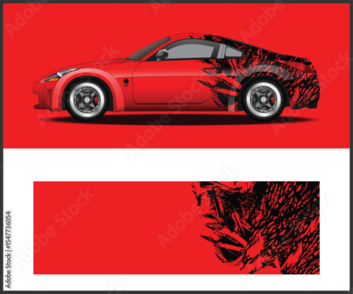 Red Car Wrap Design with Abstract Black Pattern