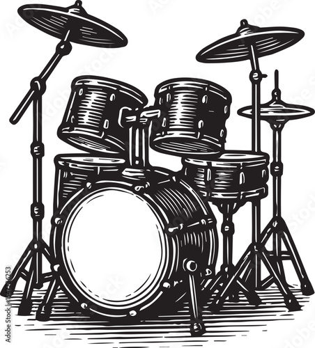 drums set drawing vector illustration