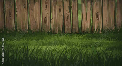 Verdant Meadow Behind a Rustic Wooden Fence, Serene Nature Scene