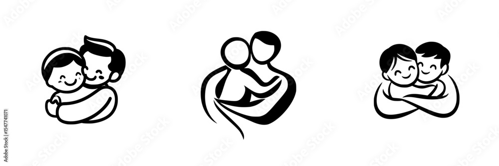 Diverse representations of affection in simple black icons showcasing various styles of romantic embraces Diverse representations of affection in simple black icons showcasing various styles of romantic embraces