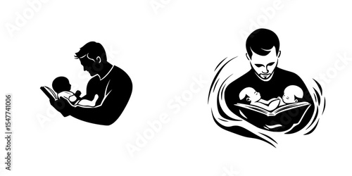 Father reading to his twins while nurturing them in a warm and engaging atmosphere