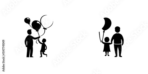 Family bonds celebrated with black icon balloons showcasing playful interaction during a joyful occasion