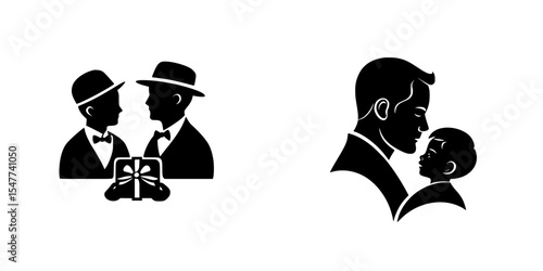 Two black icons representing relationships and family connections between men and children